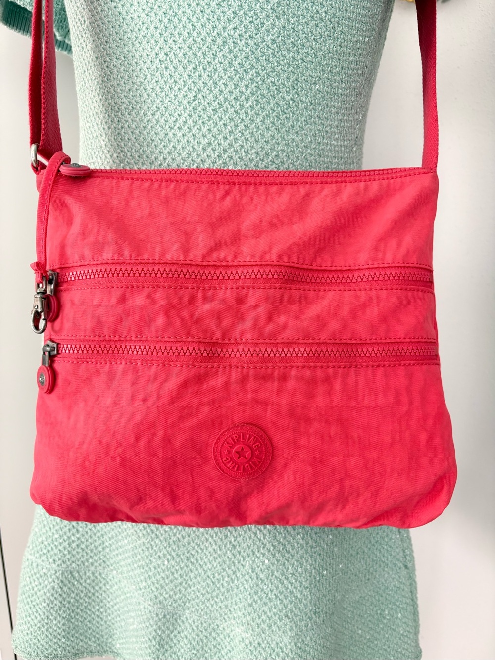 Kipling Coral Red Nylon Crossbody Bag